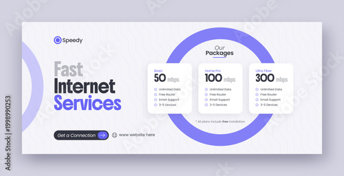 Broadband internet service social media facebook cover & web banner design template with modern pricing table