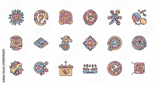 Collection of science and technology icons representing research and innovation.