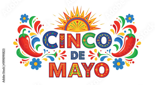 Colorful Cinco de Mayo celebration poster with vibrant decorative elements and festive design for cultural event