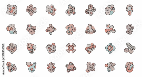Collection of abstract biological cell shapes and forms.