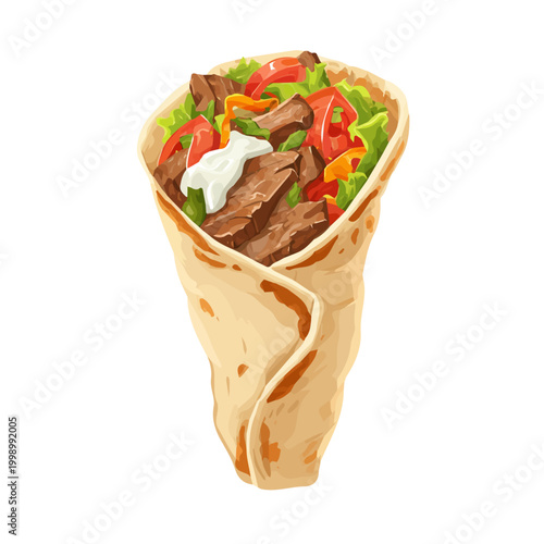 Flat 2D Beef Shawarma vector illustration, icon graphic on white background