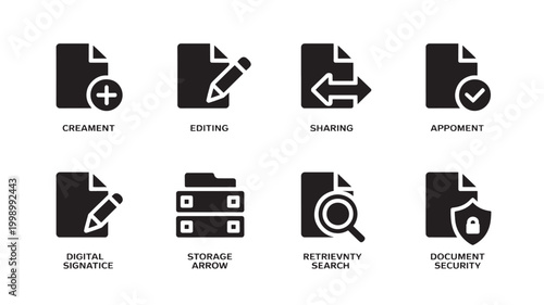 Document Management Icons Set Business Organization Workflow Vector UI Elements