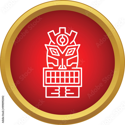 Polynesian tiki idol icon displayed within a red circle