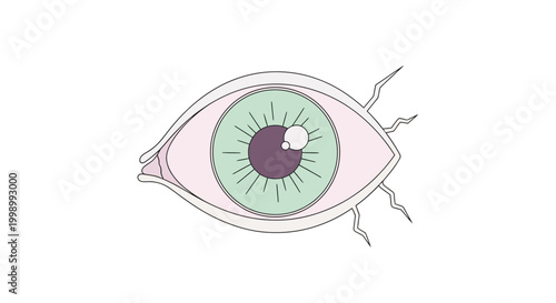 Green eye with purple iris detail.