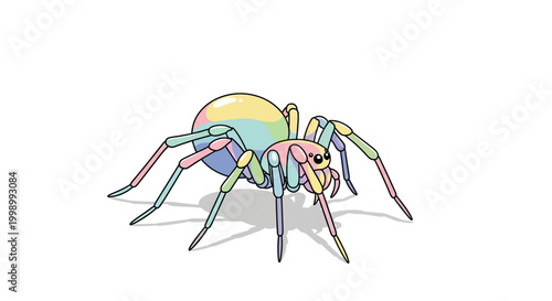 Colorful spider with long legs crawling.