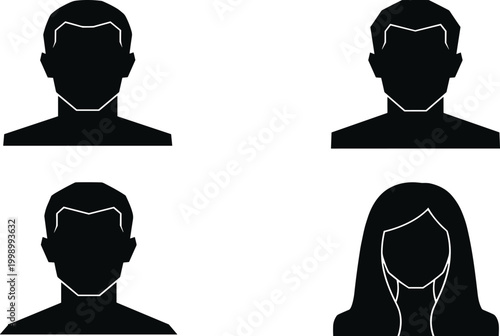 Minimalist silhouette avatar icons of human profiles with varied hairstyles, representing identity, diversity, and modern design concepts