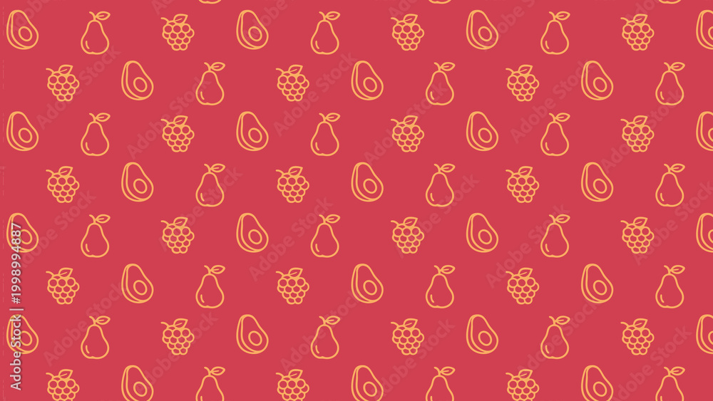 Naklejka premium Fruits and vegetables doodle vector pattern