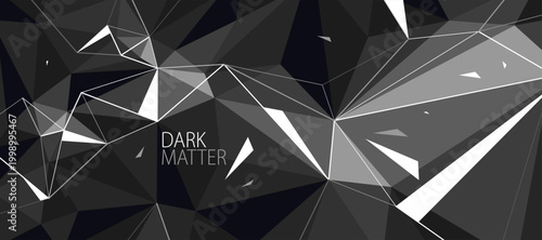 Low poly background with particles debris in motion vector design, 3D dynamic surface with debris explosion, triangular elements flying over polygonal backdrop.