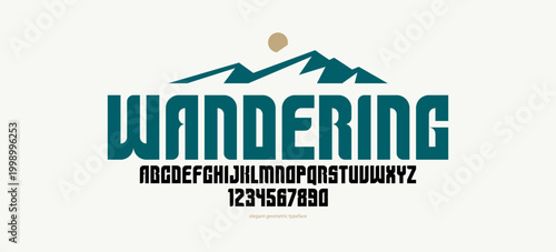 Bold simple sans serif display font for logos headers or slogans, elegant vector thick and beautiful geometric typeface, uppercase letters alphabet with numbers, poster and advertising.