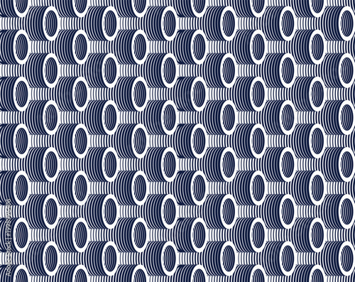 Tubes seamless pattern, optical style 3D pipes vector abstract background, line cylinders geometric tiling wallpaper, trippy op art.