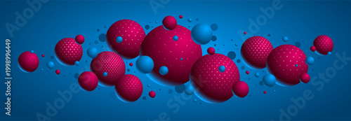 Abstract colorful dotted spheres vector background, composition of flying balls decorated with dots, 3D mixed globes