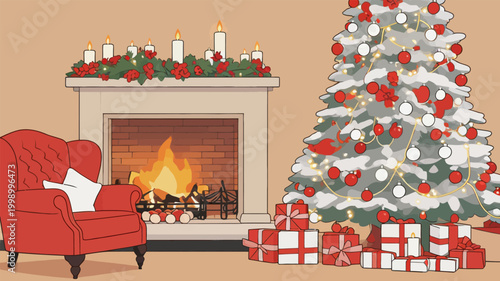 Cozy Christmas Indoor Living Room Festival Scene
