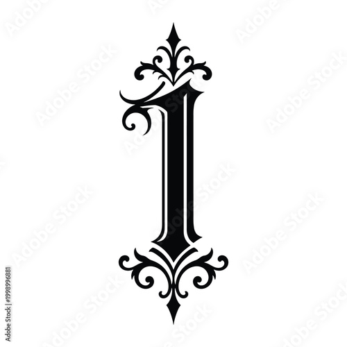 Ornate Gothic numeral one design