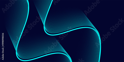 Modern abstract vector with flowing turquoise gradient wave lines on dark blue background, perfect for tech, digital, and futuristic designs.