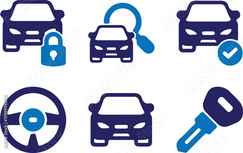 car auto repair bule icon set vector illustration design collection 