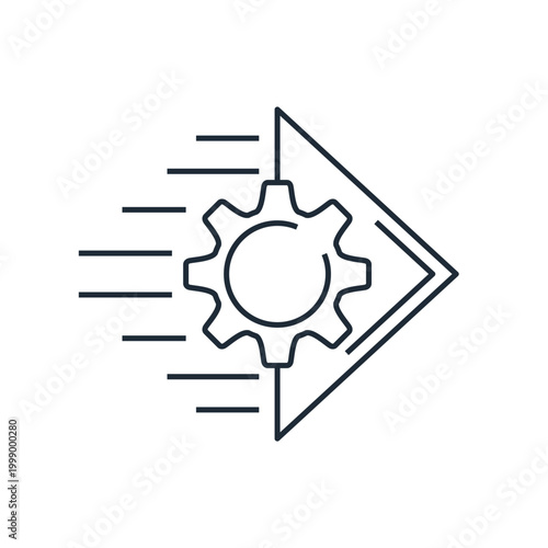 A gear with an arrow in motion. Controls actions or parameters.Vector linear icon illustration isolated on white background.