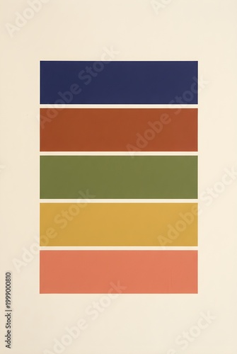 Minimalist Retro Color Palette on Textured Paper - Vintage 70s Geometric Stripes with Navy Blue Terracotta Sage Green and Mustard Yellow - Simple Mid-Century Modern Abstract Print for Interior Wall Ar
