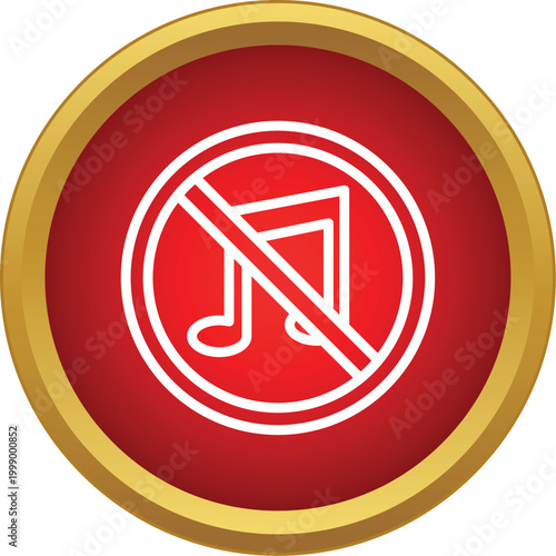 Red circular button showing a music note with a diagonal line through it