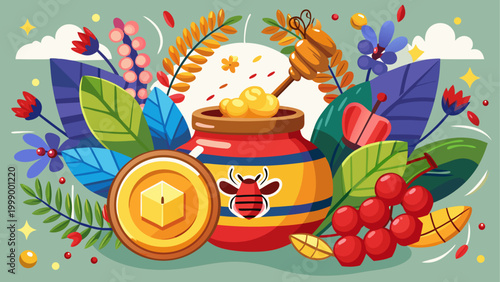 Colorful fruit and vegetable characters in a playful scene