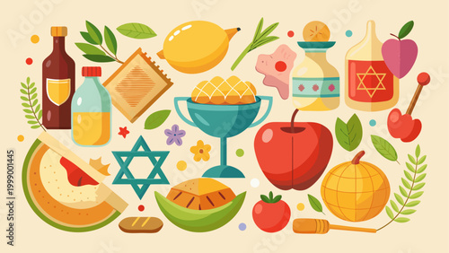 Colorful collection of fresh fruits and vegetables arranged in a circle