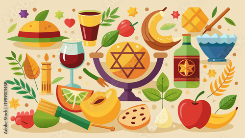 Assortment of fresh fruits and wine glasses with drinks