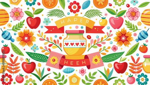 Colorful donut with rainbow sprinkles and pink icing on top