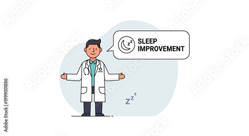 Doctor suggests sleep improvement with moon and stars icon, Zzz symbol