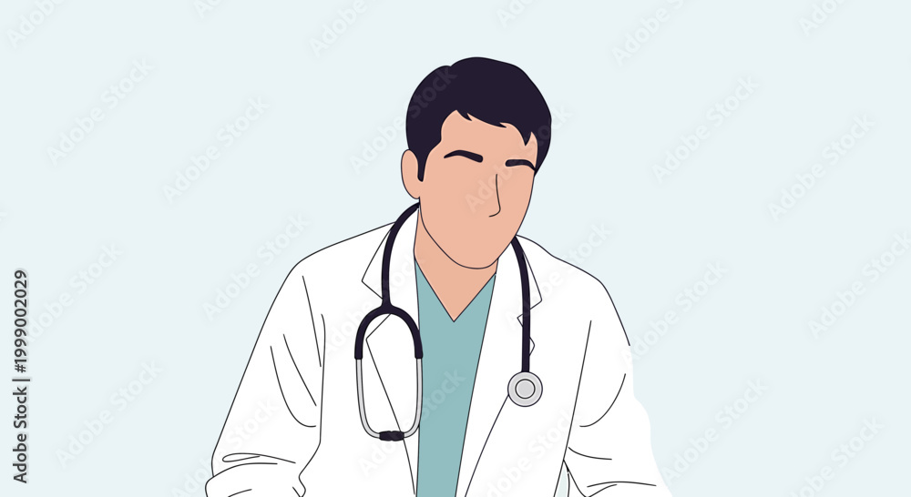 Fototapeta premium Doctor wearing stethoscope and white coat, modern medical illustration