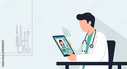 Doctor using tablet for telehealth consultation, online medical advice, remote healthcare