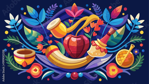 Vibrant stained glass style phoenix with colorful feathers and flames