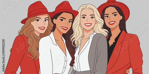 Group of stylish diverse female friends posing together