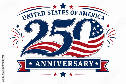 United states 250th anniversary celebration logo with patriotic design