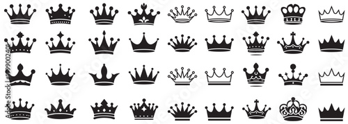 Crown icon set. Crown king mega icon set. Royal crown symbol collection. line crown icon. vector illustration