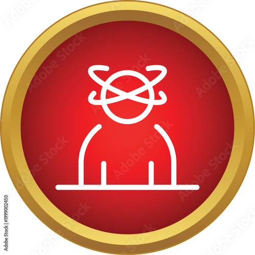 Person experiencing dizziness or confusion with spinning lines around head on a red icon button