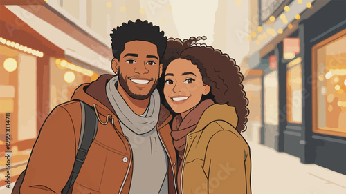 Cozy Winter Street Portrait of a Loving Black Couple