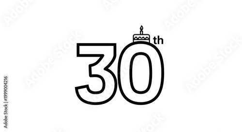 Flat vector illustration of the number thirty for a thirtieth birthday anniversary celebration isolated on a white background with clean graphic design for party invitation greeting card.