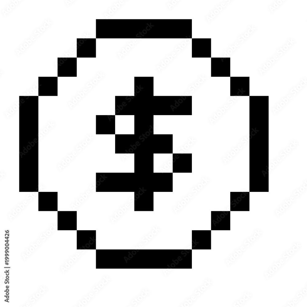 Fototapeta premium Pixel Art Monochrome Coin Icon