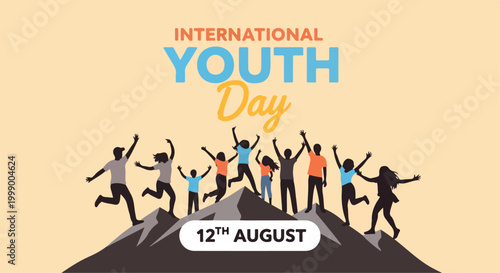 Celebration of International Youth Day with diverse young people dancing and having fun outdoors on August 12th