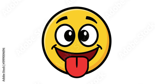 Playful Yellow Cartoon Emoji Face with Pink Tongue Sticking Out isolated on White Background in Flat Vector Style for Silly Expression and Cheerful Mockery Symbol