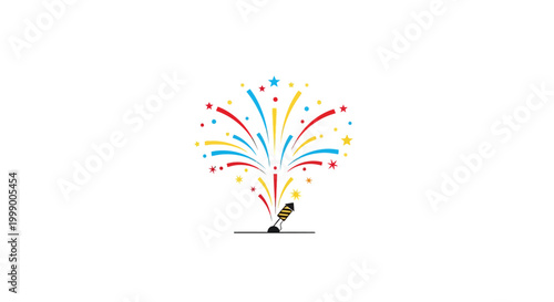 Colorful Festive Pyrotechnic Firework Blast Symbol, Vibrant Celebratory Explosion Graphic Design Element, Minimalist Flat Vector Illustration on White Background, Sparkle and Light Burst