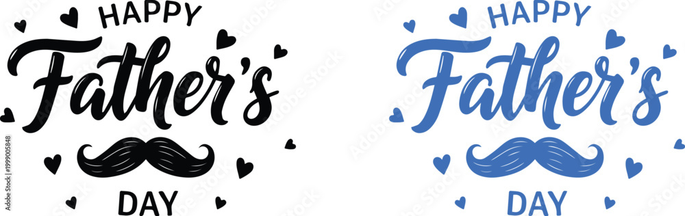 Fototapeta premium Festive father's day typography with mustache illustrations in black and blue color schemes