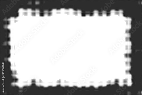 Dotted halftone frame with gradient fade from white center. Subtle corner vignette effect ideal for retro pop art posters and contemporary graphic borders. Vector background