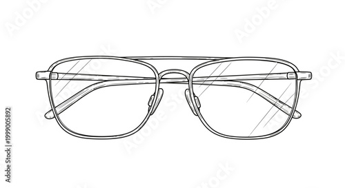 Minimalist handdrawn thin bridge glasses design, sleek spectacles illustration, isolated on white background, flat vector icon for optical vision style and fashion accessory.