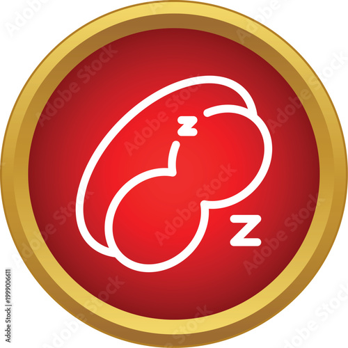 Outline icon of a sleeping mask with zzz symbols on a red and gold button