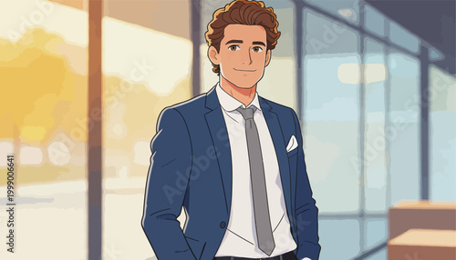 Professional Young Businessman Standing in Modern Office Building