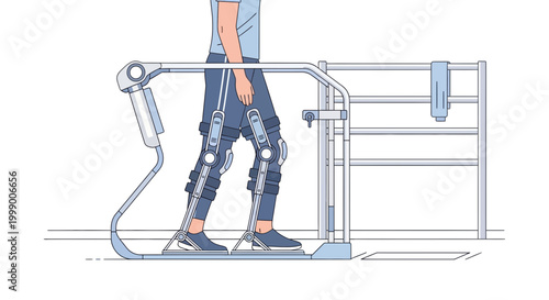 Person using advanced exoskeleton for rehabilitation and walking assistance on a treadmill