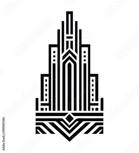 Stylized Art  Skyscraper Graphic with Bold Geometric Black Lines
