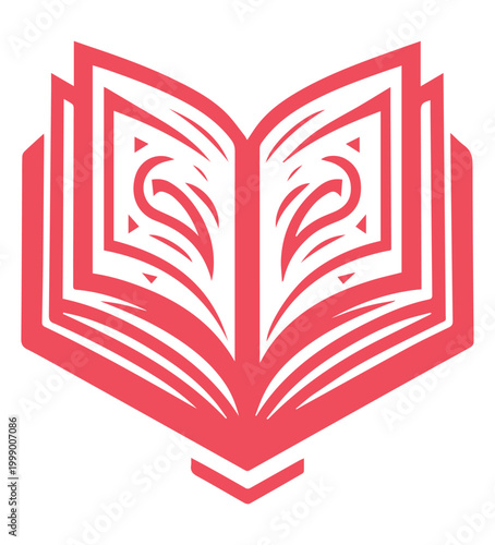 Open Book Icon with Ornate Swirling Page Patterns
