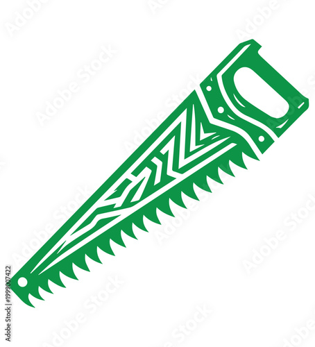 Green Hand Saw Tool with Intricate Geometric Design