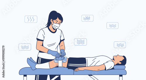 Physical therapist applying cold therapy to patient's knee for injury recovery
